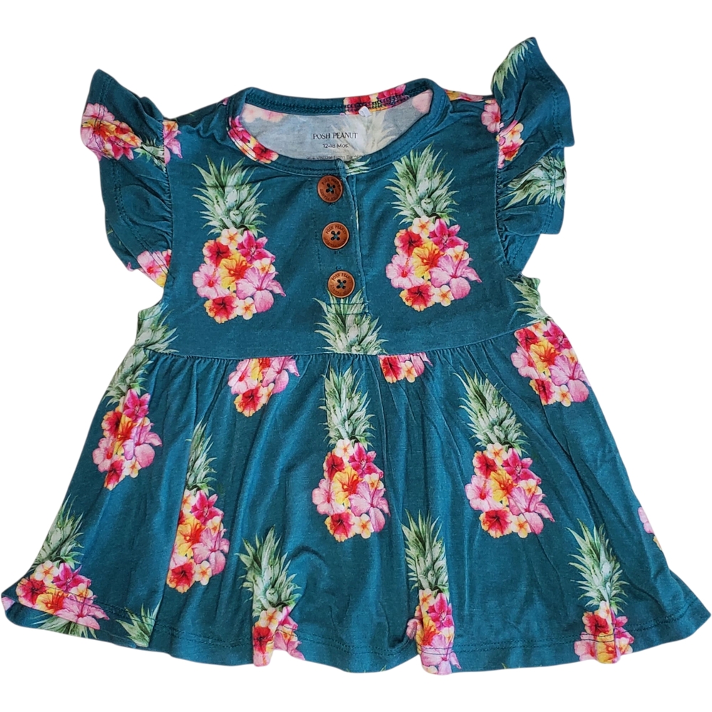 Posh Peanut Top Blue Floral Ananans Baby Girls 12-18 Months